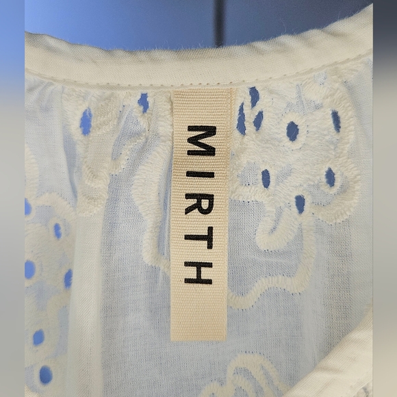 MIRTH Ivory Sheer Floral Embroidered Button Front Peasant Blouse - Picture 4 of 9